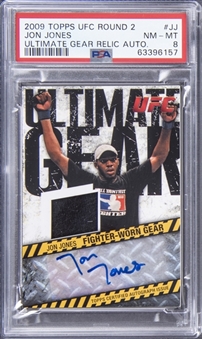 2009 Topps UFC Round 2 Ultimate Gear Relic Autograph #AUG-JJ Jon Jones Signed Patch Card (#11/25) - PSA NM-MT 8